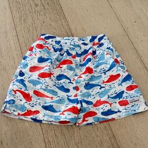 Flap Happy Whale Print Swim Trunks - Red and Blue